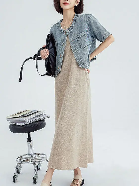 

Женская джинсовая куртка в стиле ретро в стиле ретро, новый дизайн 2025, летняя свободная тонкая жилетка ort Sve, топ из смеси хлопка для поездок на работу