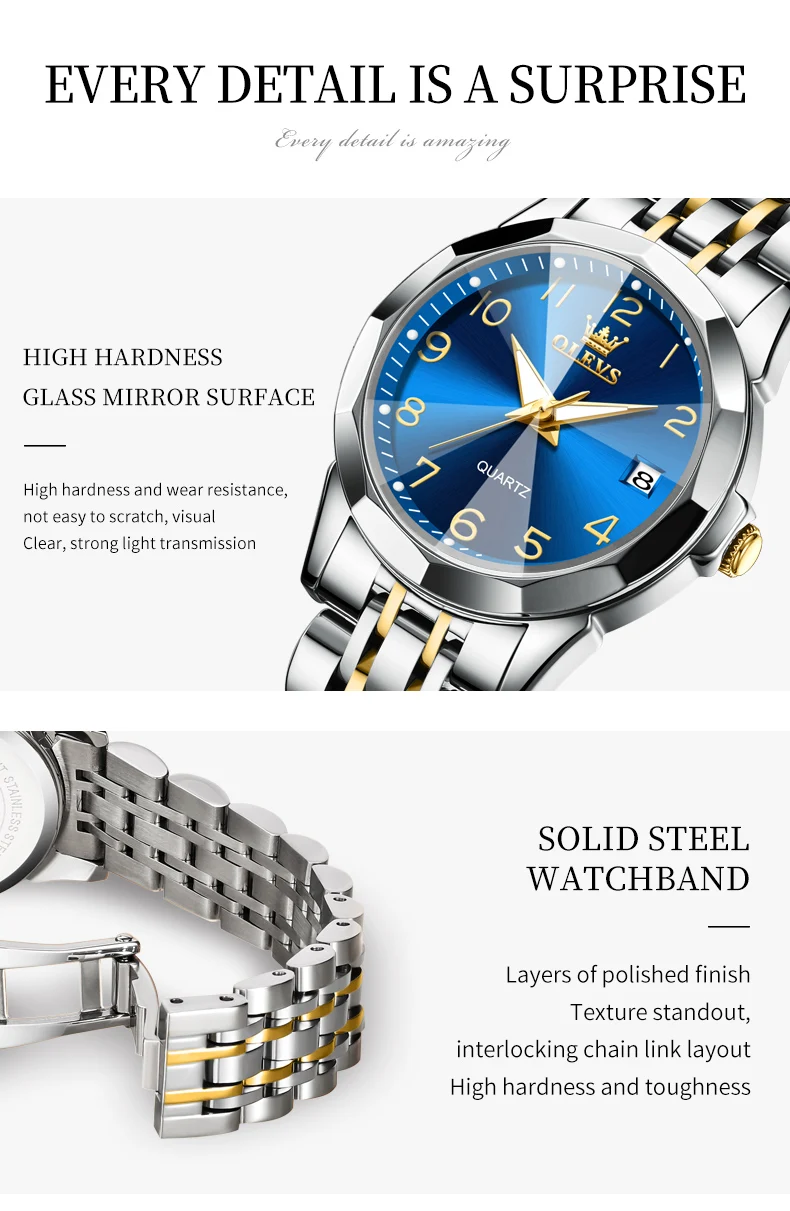 OLEVS Couple Watches for Men Women Number Scale Solid Stainless steel Strap Man Watches