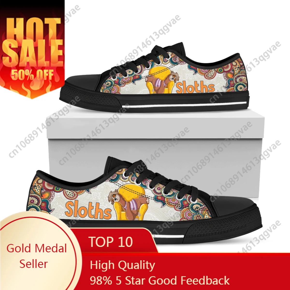 

Bohemian Mandala Sloth Print Low Top High Quality Sneakers Mens Womens Teenager Canvas Sneaker Couple Shoes Custom Made Shoe