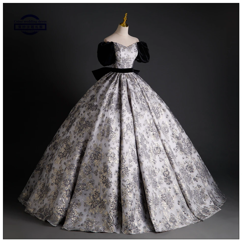 jacquard bubble sleeve ball gown court medieval dress renaissance Gown queen Victorian /Marie/drama/