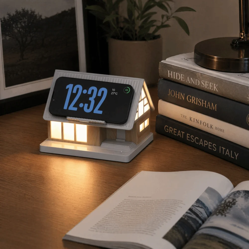 House Shape Night Light Dimmable Control Desktop White Noise Machine 3-Level Timer Wireless Charging Bedside Lamp Ambient Light
