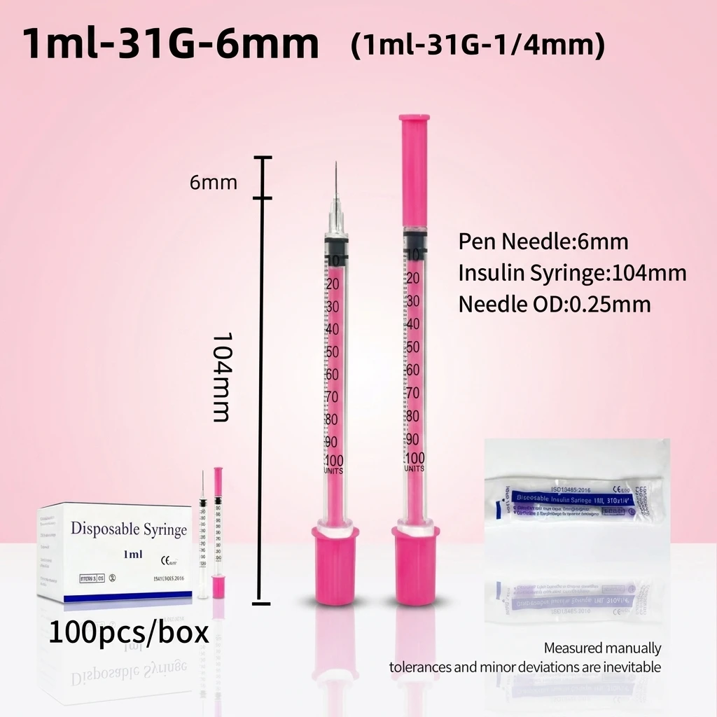 Pink 1ml Insulin Syringe CE Marked Clinic Wholesale 31G Medical Sterile CE/ISO OEM Disposable Syringe Case