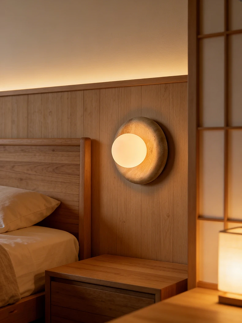 Round Real Stone Wall Light White Glass G9 Bulb Indoor