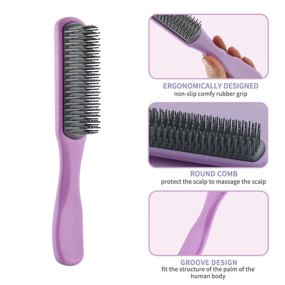1Pc 9-Row Ribs Detangling Hair Brush Anti-slip Scalp Massage Combs For Men Women Curly Styling Brushes Salon Hairdresser Tools