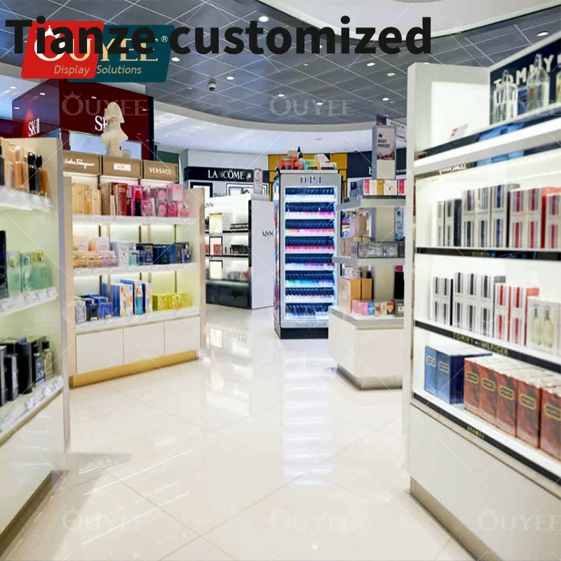 Customized-Modern luxury wood cosmetic wall shelf display perfume showcase display cabinet