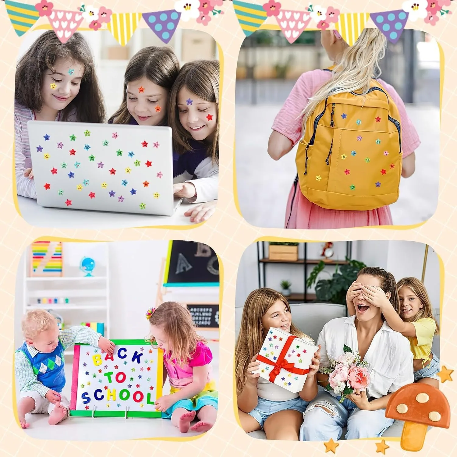 1500 قطعة من ملصقات النجوم الصغيرة المصنوعة من رقائق اللامعة، 15 تصميمًا لملصقات وجه سعيد، مناسبة للحرف اليدوية وجوائز مكافآت الطلاب