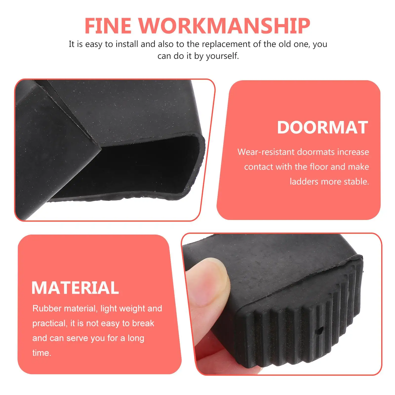 2 Pcs Ladder Feet Rubber Covers Non-slip Square Foot Pads 2x4cm Black Protective Caps for Metal Stairs Thick Wear-resistant image 6