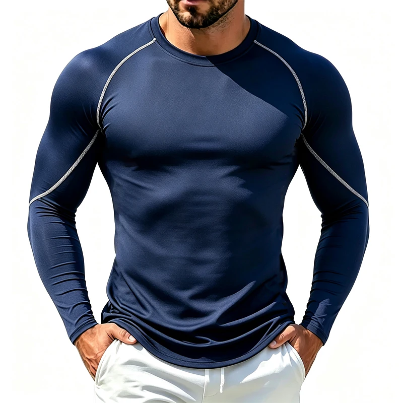 Men's Long Sleeve T Shirt Training T-shirt Gym Fitness Workout Tights Sport Jersey Athletic Running Compression Shirt Men
