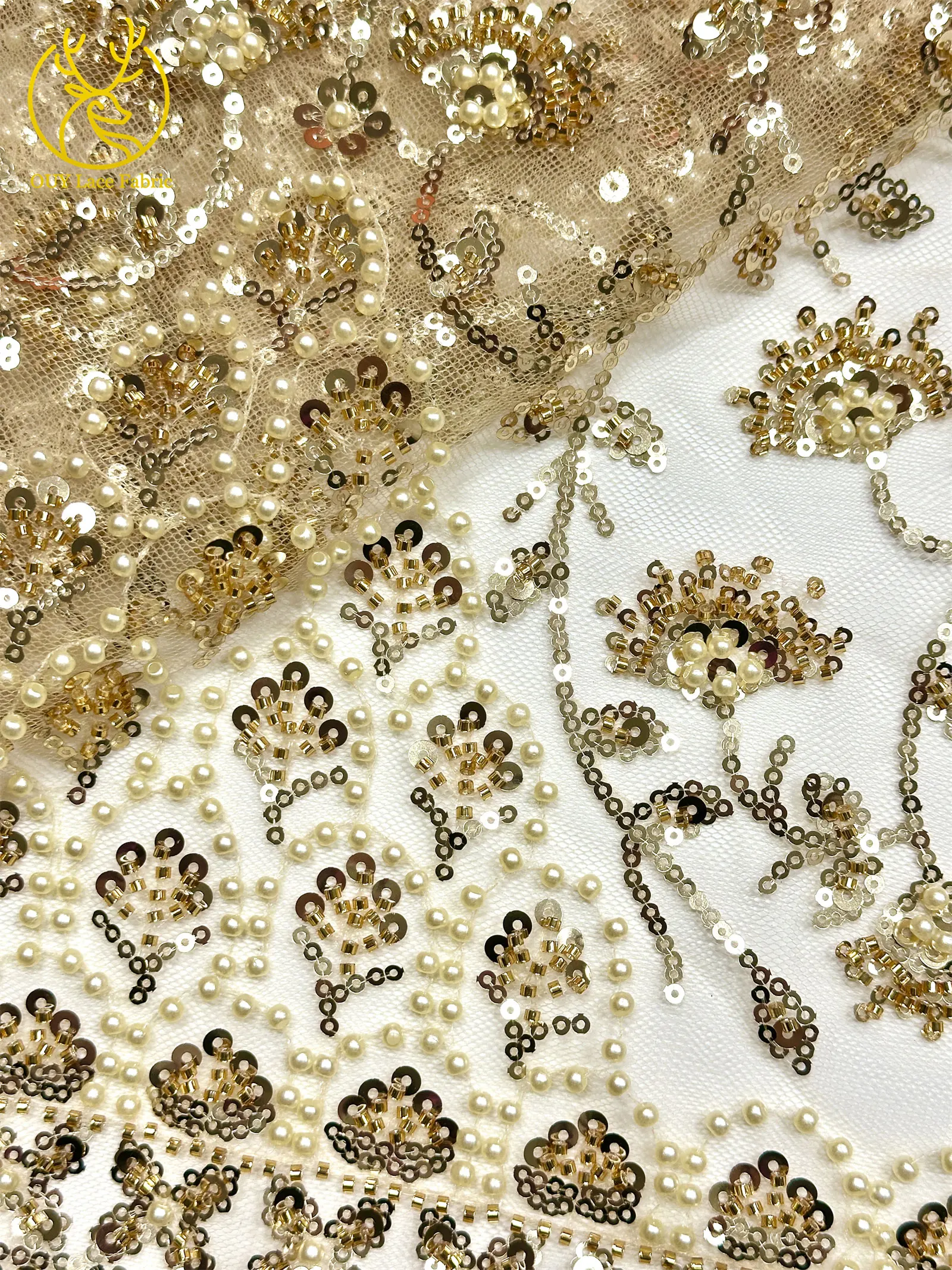 Afrikanischer Perlenstickerei-Spitzenstoff 2026 Hochwertiger Nigerianischer Pailletten-Spitzenstoff Französischer Braut-Hochzeits-Abendkleid-Nähstoff 5Y – Detail 17