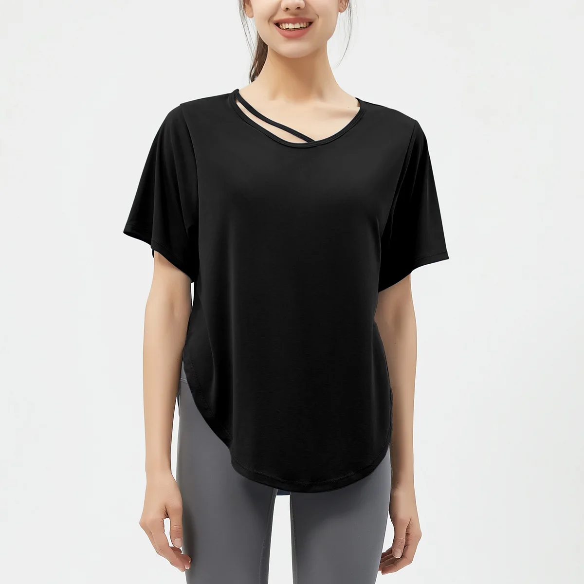 تي شيرت للتمرين بمقاس كبير للنساء، بلوزة فضفاضة بأكمام قصيرة، تي شيرت للجري واليوجا قابل للتنفس #3