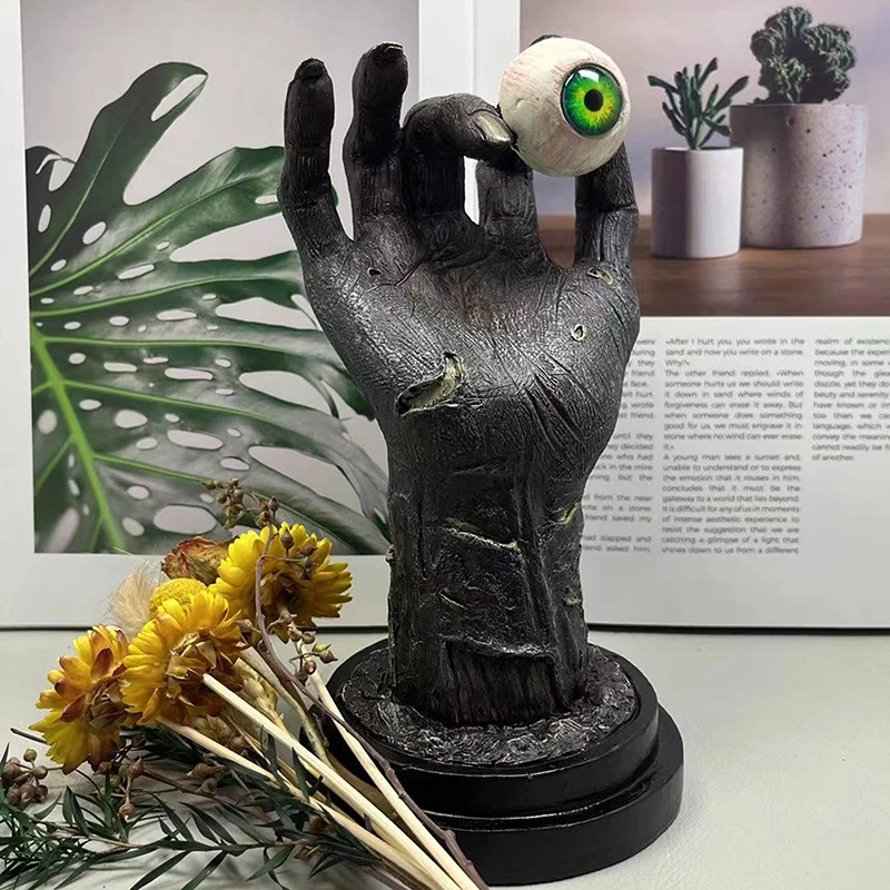 Gothic Hand Eyeball Sculpture Horror Themed Home Decor Devil Hand Ornament Gothic Devil Hand Resin Sculpture Halloween Decor