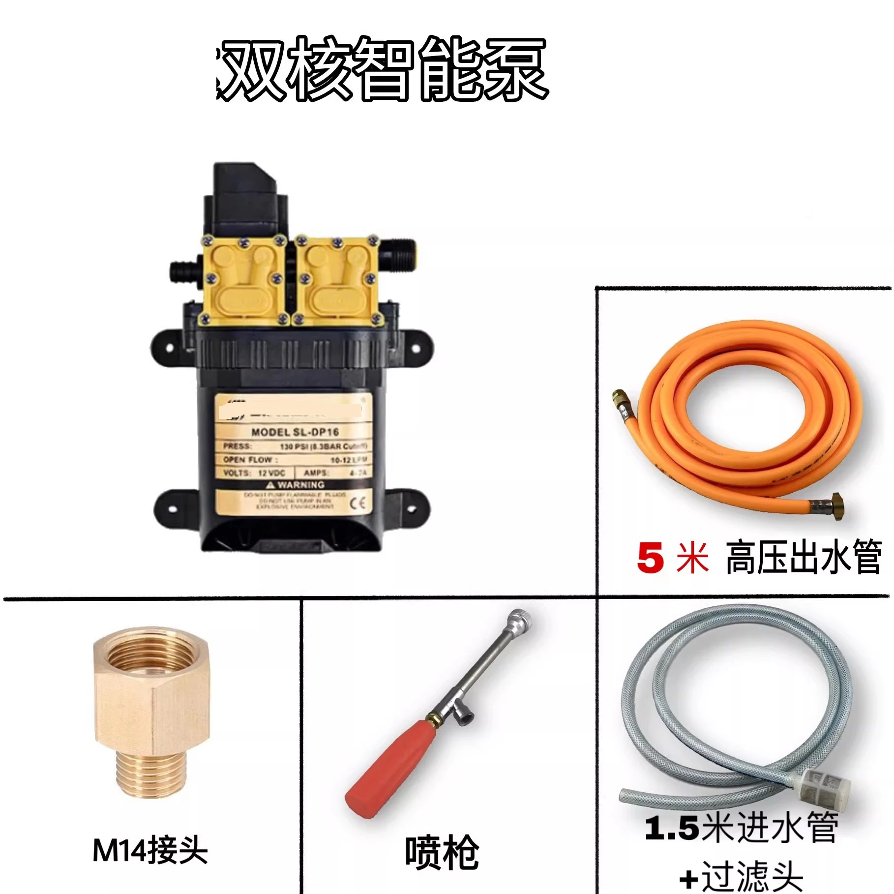 12V DC dual core power diaphragm water pump agricultural electric spray dual pump high-pressure car washing dosing pump