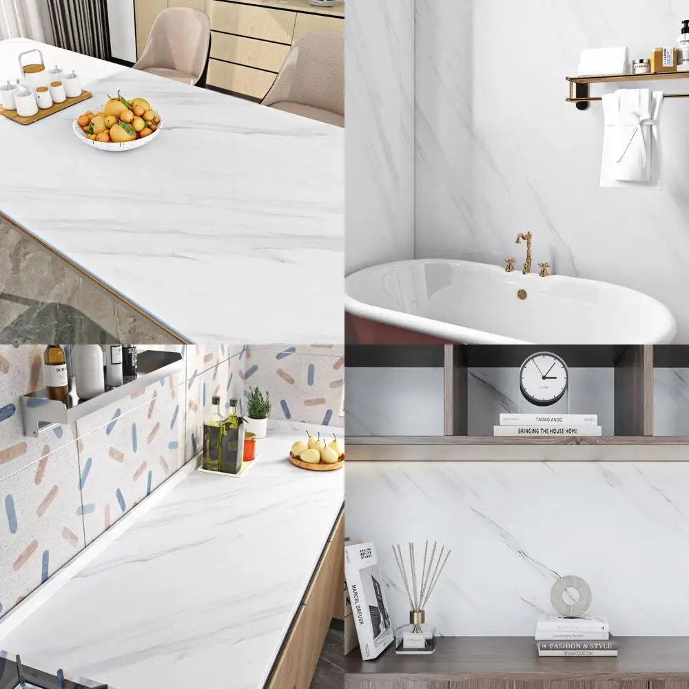 ورق اتصال رخامي أبيض كبير جدًا مقاس 36 × 197 بوصة لأسطح الكونترتوب - غطاء كونترتوب رخامي قابل للتقشير واللصق