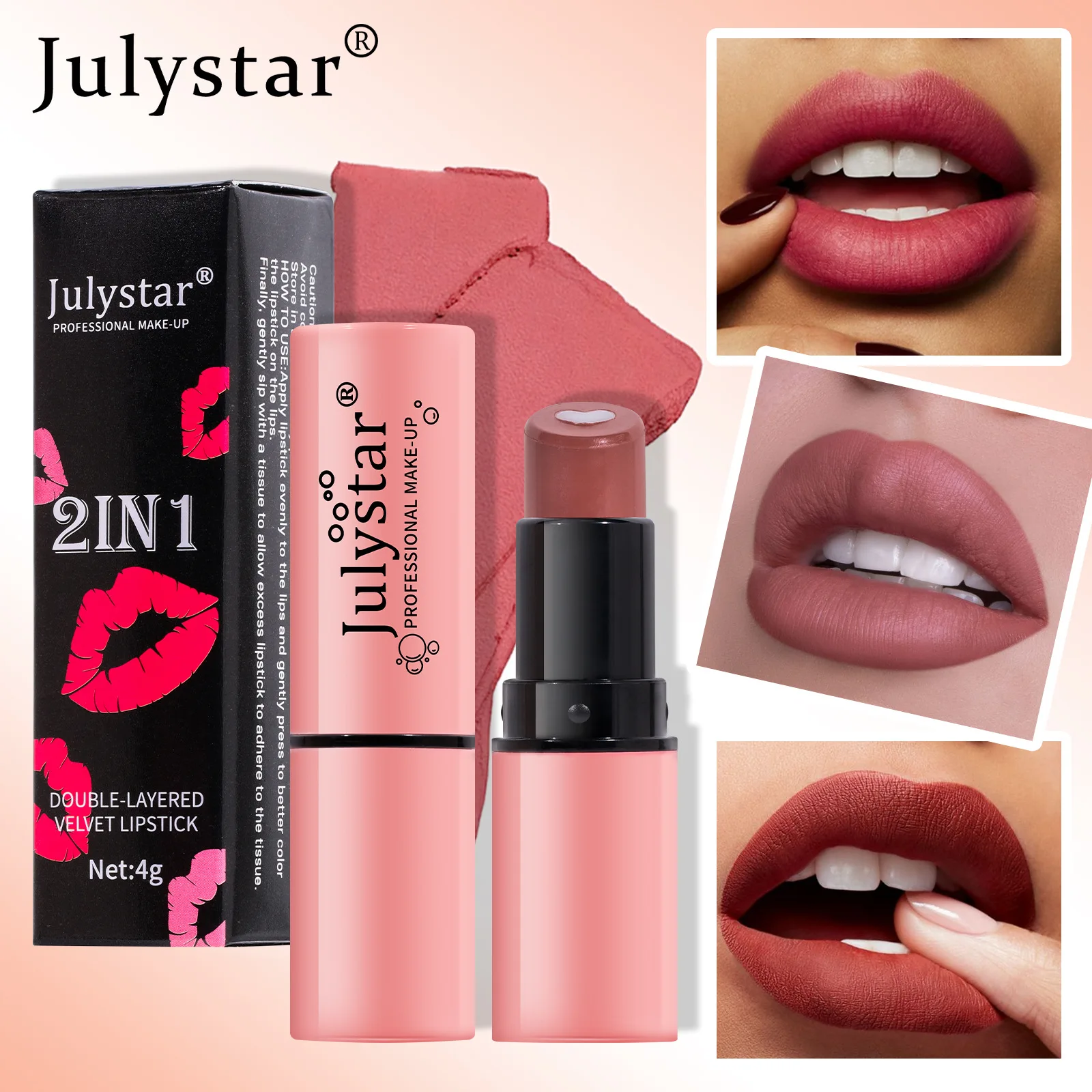 Julystar 2in1 Double Layered Velvet Lipstik  does not stick cup fruit flavor lasting waterproof moisturizing matte Lipstik