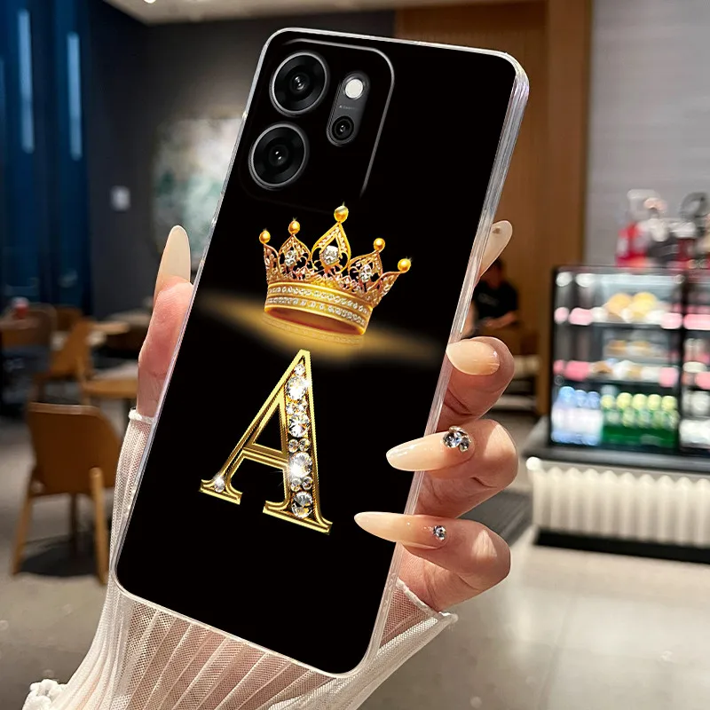 Casing For OPPO Reno 14F Reno14 F Reno14F 14 FS 5G Phone Case Fashion Crown Initial Letter Clear Soft TPU Back Cover Housing