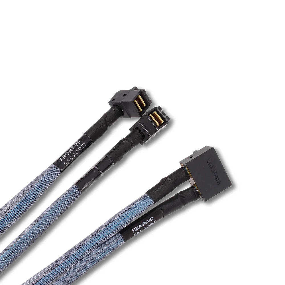 90 Degrees Bend SFF-8643 Mini SAS To Double SFF-8643 2x HD SAS 12G 1/2 Data Cable Connected To Backplane Adapter for AI Server