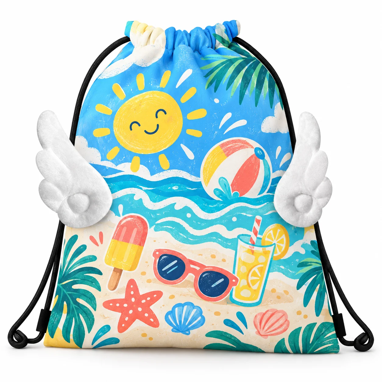 Custom Drawstring Backpack with Wings Personalized Polyester Taffeta Gym Bag Lightweight Reusable Travel School Sports Sack Bag