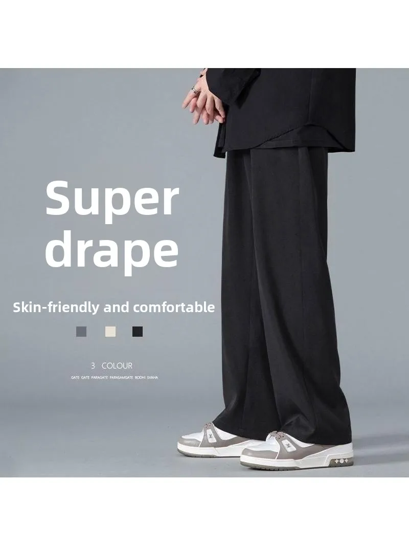 Pantaloni a gamba dritta in seta di ghiaccio Pantaloni estivi da uomo sottili Qui Dry Spor Pantaloni casual a gamba larga Pantaloni lunghi a vita alta Colore Bla