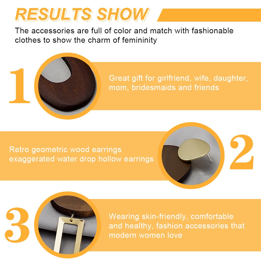 

4Pairs Vintage Wooden Earrings for Women Elegant Daily Wear Dangle Ear Rings Jewelry Gift Ideas Wooden Earrings for Women