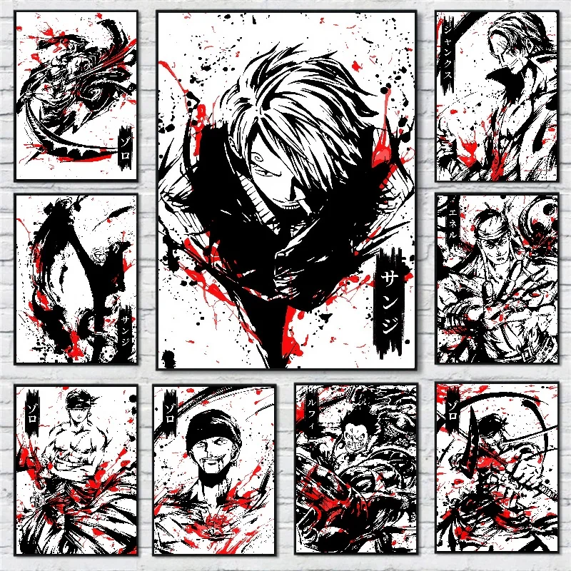 

One Piece Anime Zoro Poster Ink Print Canvas Painting Wall Art Mural Suitable for Cafe Home Wall Decoration Picture Child Gift