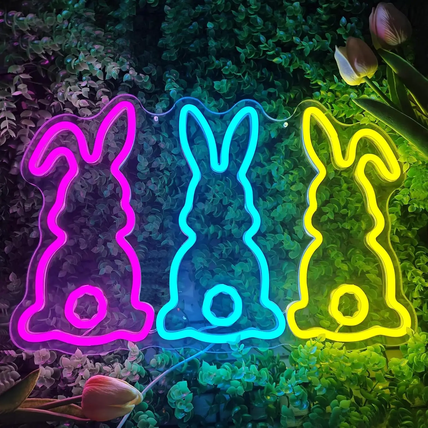 イースターネオンサイン-壁飾り用-かわいいウサギネオンライト-調光可能-イースターデコレーションライトアップサイン-春のバー-イースターパーティーギフト