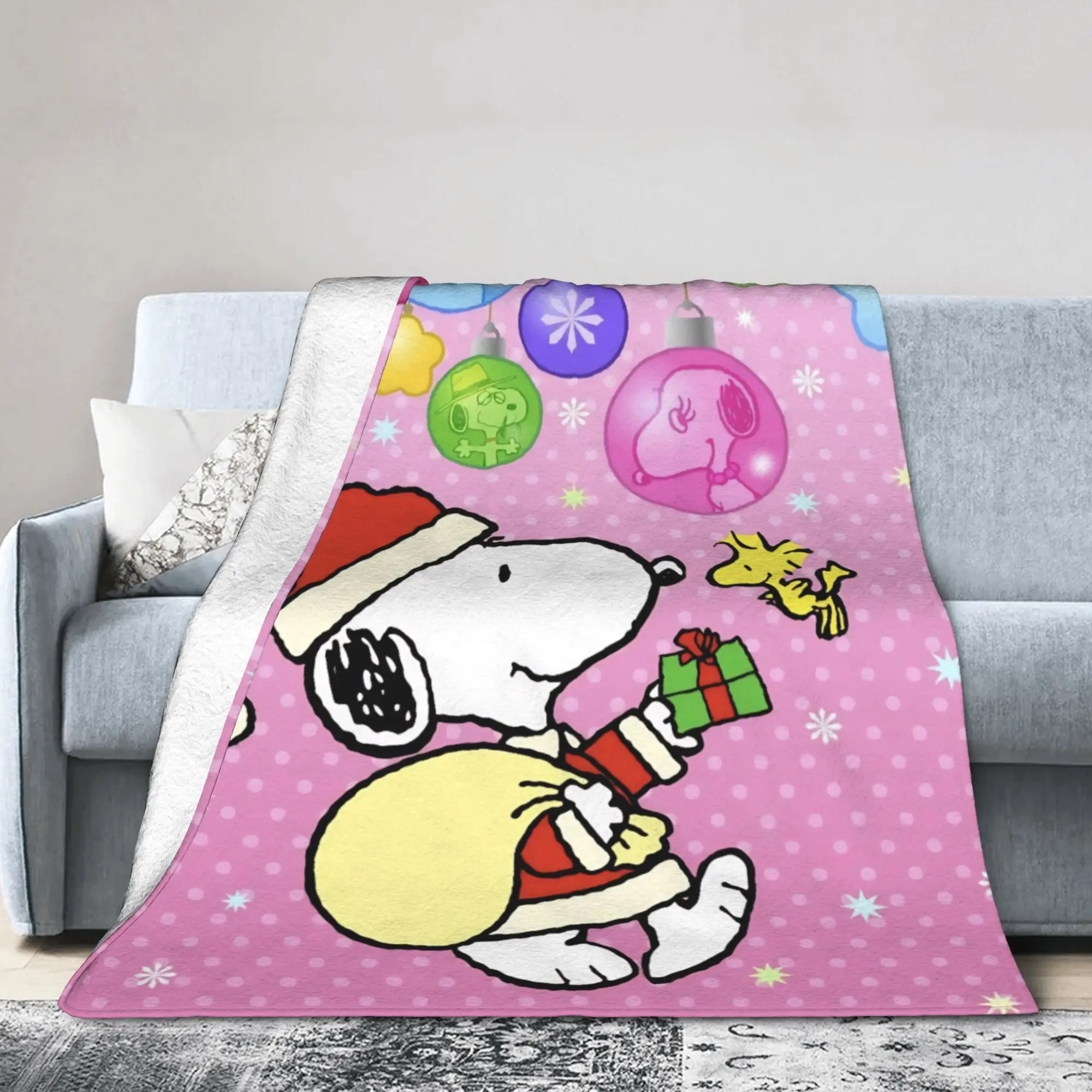 S-Snoopys Xmas Christmas Tree Blankets  Wool Funny Warm Throw Blankets for Bedding Lounge Spring Autumn