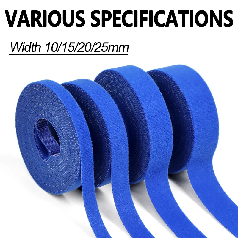 1Roll 5M Reusable Hook Loop Nylon Fastening Cable Ties Width10/15/20/25mm Wire Organiser DIY Self Adhesive Strap Fastener Tape