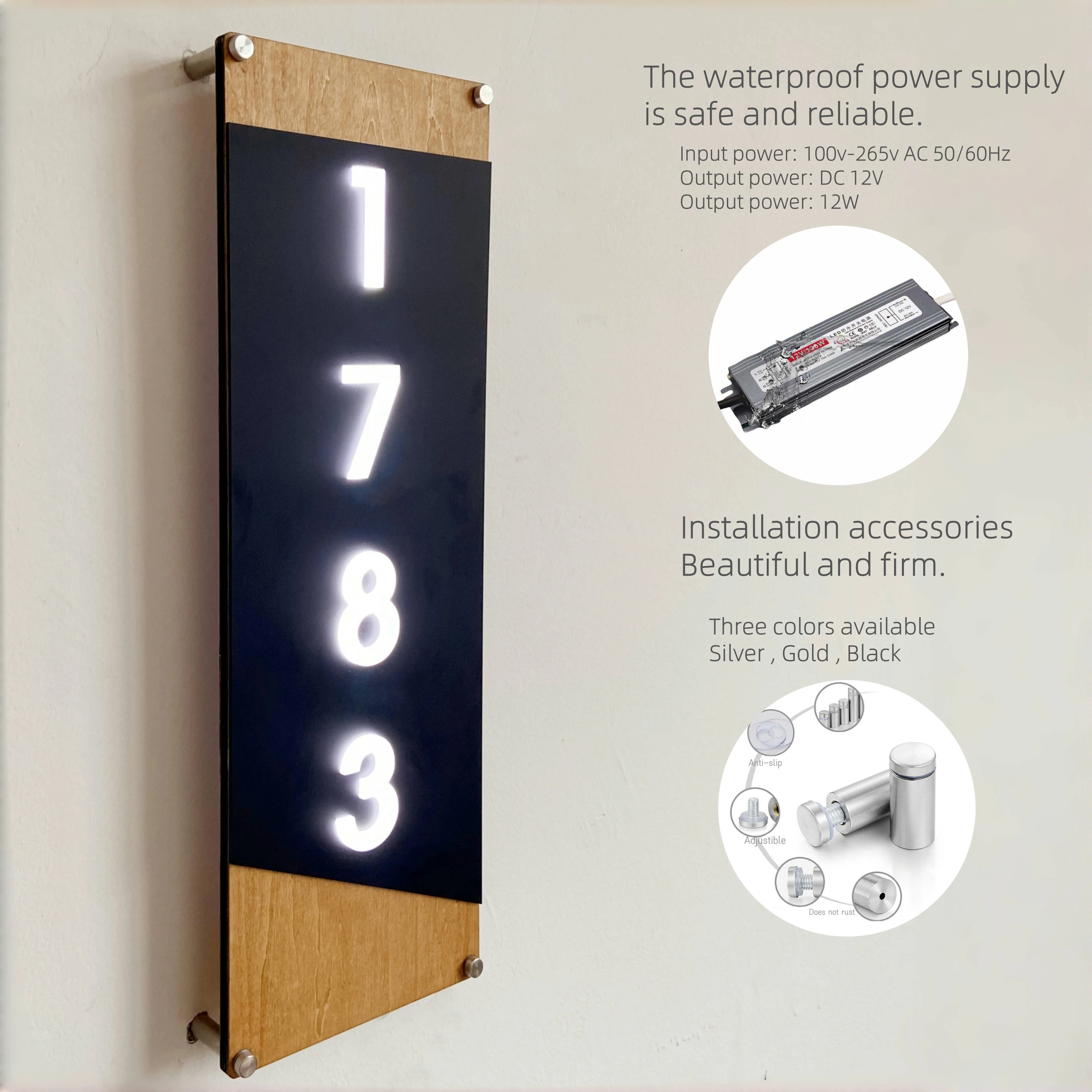 Personalized Number Light Exterior Wood and Acrylic Materials LED Illuminated House Plaque 3D Laser Cutting Enhanced Visibility