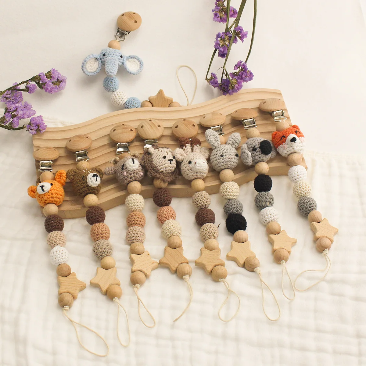 INS Nordic Baby Pacifier Clips Handmade Crochet Cartoon Bear Bunny Newborn Gifts Dummy Nipples Holder Clip Chain Storage Bag Set