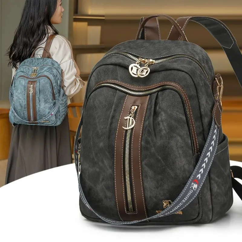 Women Vintage Brown PU Leather Backpack Anti Theft Convertible Shoulder Bag with Metal Zipper for Daily Commute