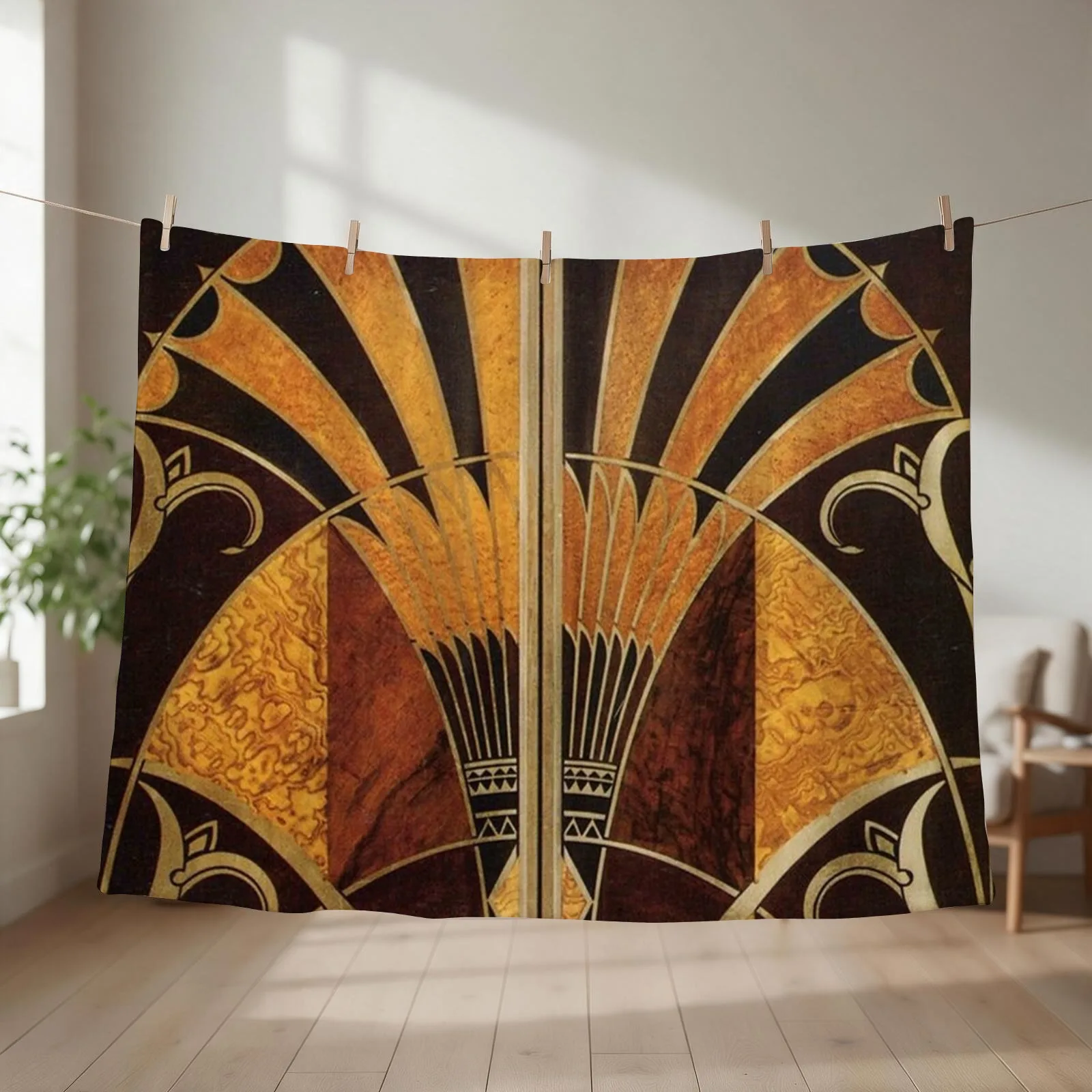 Art nouveau, art deco, vintage,elegant,chic,pattern,gold,wood,black,bronze,silver,beige Throw Blanket