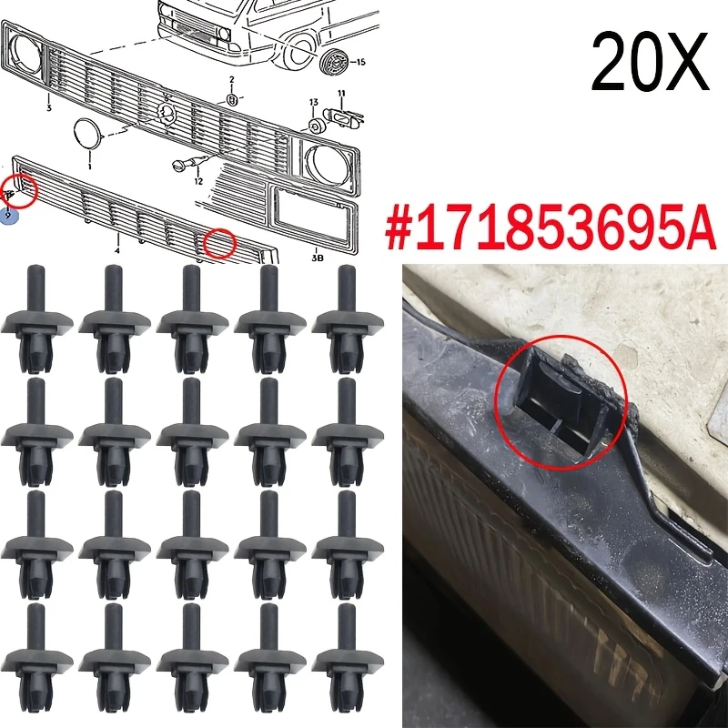 

20pcs Front Bumper And Trim Fastener Front Grille Or Slam Panel Clips For VW Transporter T25 Golf MK1 Caddy 171853695A