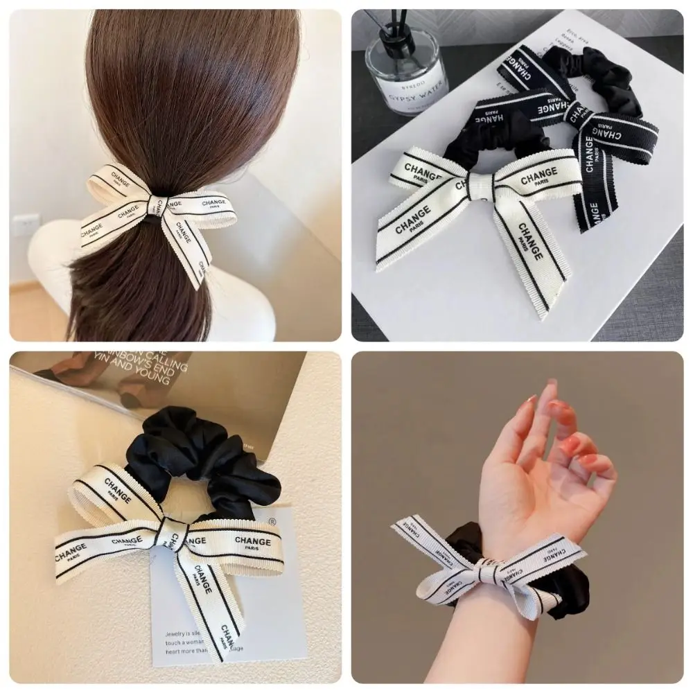 Korean Large Bow Hair Rope High Elastic Ponytail Braided Large Intestine Scrunchie No Harm Tie Hair Wrinkle Headband