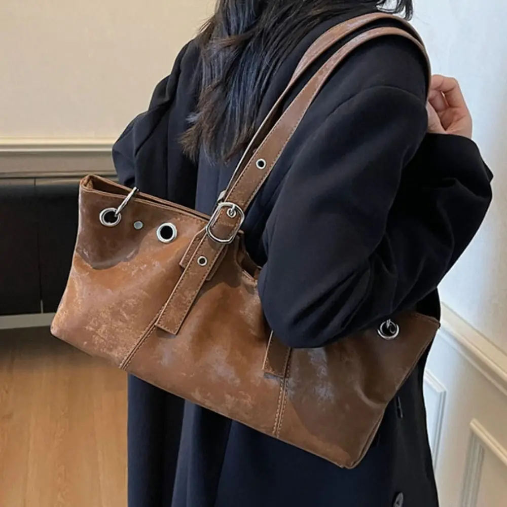 

Korean Style Matte PU Tote Bag Solid Color PU Leather Large Capacity Handbag Bohemian Style Ethnic Style Underarm Packs Women