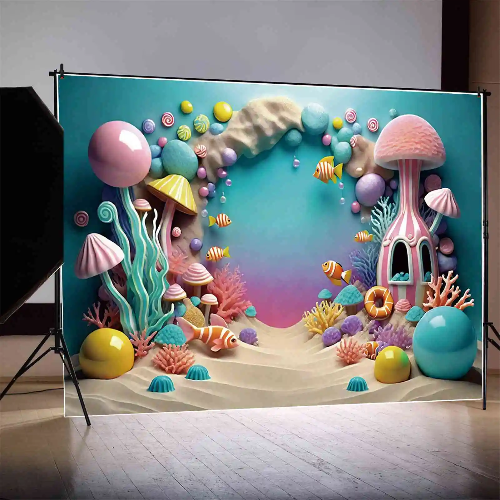 MOON.QG oceaniczny pierwsze urodziny górski tło dla dzieci na plażę cukierki na wyspie niestandardowe rekwizyty do dekoracji imprez