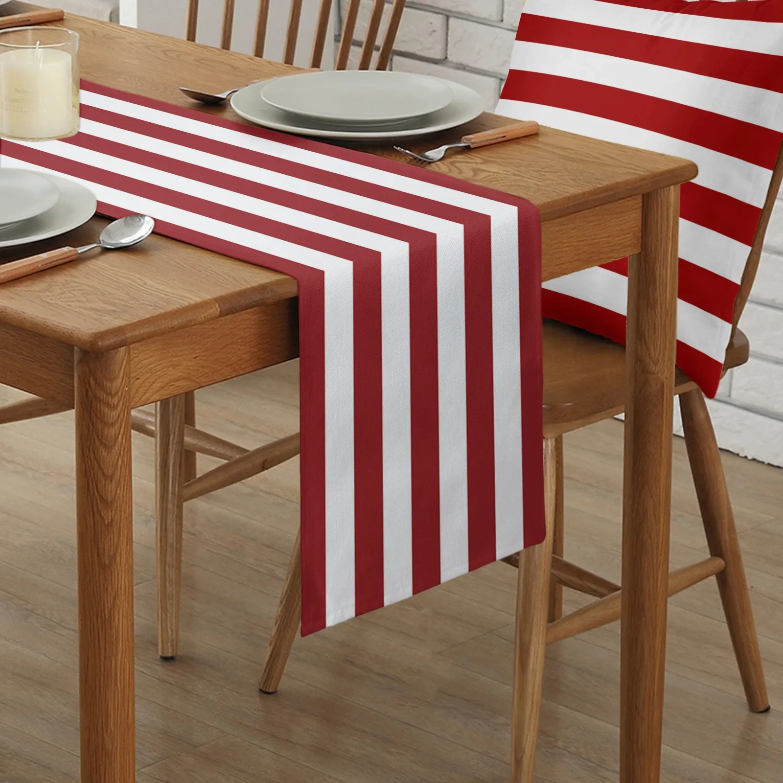 Red White Stripes Linen Table Runners Kitchen Table Decoration Accessories Dining Table Runner Wedding Party Supplies