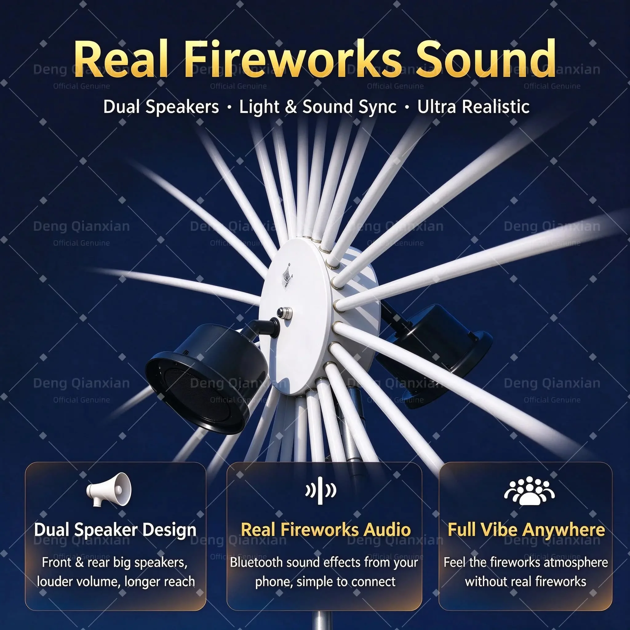 LED Firework Lights, Sound Activated RGB, Waterproof, Dual Speakers, Low Voltage Safe, APP Control, Garden