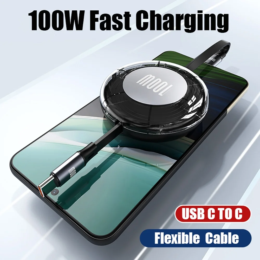 Cabo de carregamento rápido retrátil usb c para usb c pd 100w usb tipo c para tipo c cabo de carregamento rápido para iphone 15 huawei tablet laptop