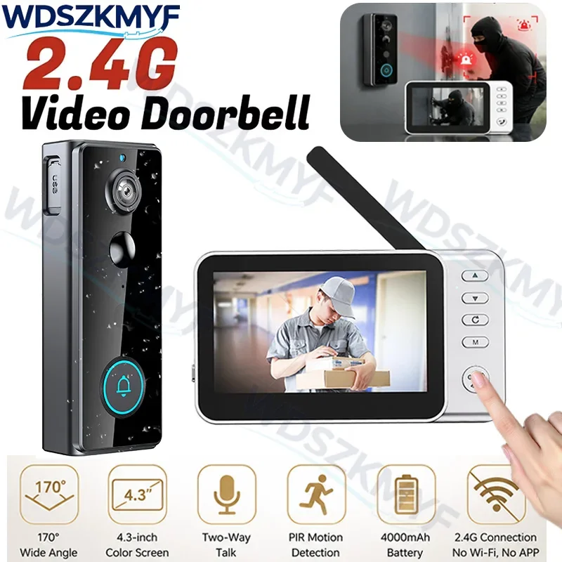 

Waterproof Wireless Doorbell With Camera 4.3in IPS Screen Video Intercom Doorbell PIR motion sensor 2.4G Home Security Door Bell