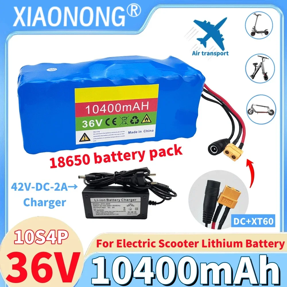 

36V 10400mAh Li-ion Scooter Electric battery 18650 10S4P 500W high power batteries with BMS Protection+42V Charger