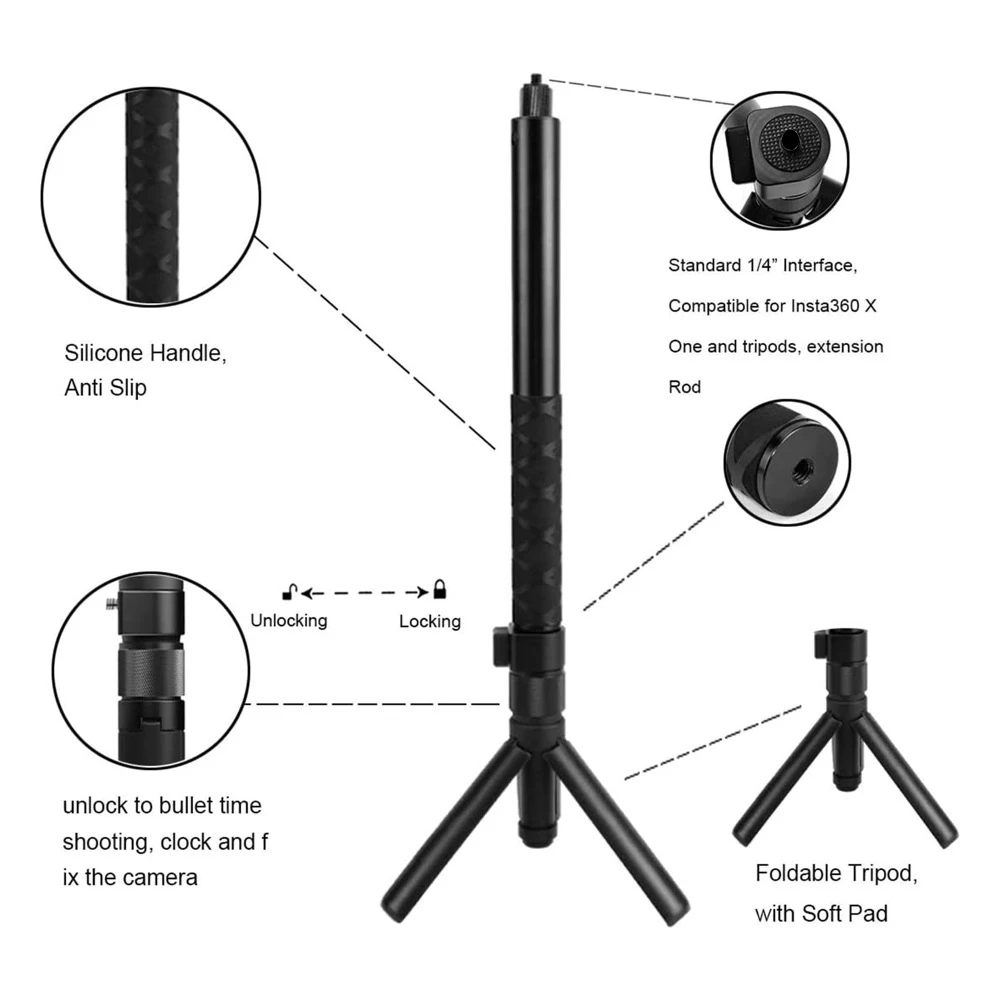 Bastão de selfie para insta360 x4, bastão de selfie invisível, alça de pacote de tempo de bala para insta360 x3 gopro, acessórios de câmera