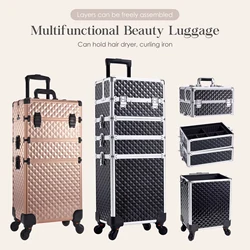 Make-up trolley afneembare 4-in-1 legering treinaktetas voor nagelmanicure op wielen slot salon grote capaciteit opbergtas