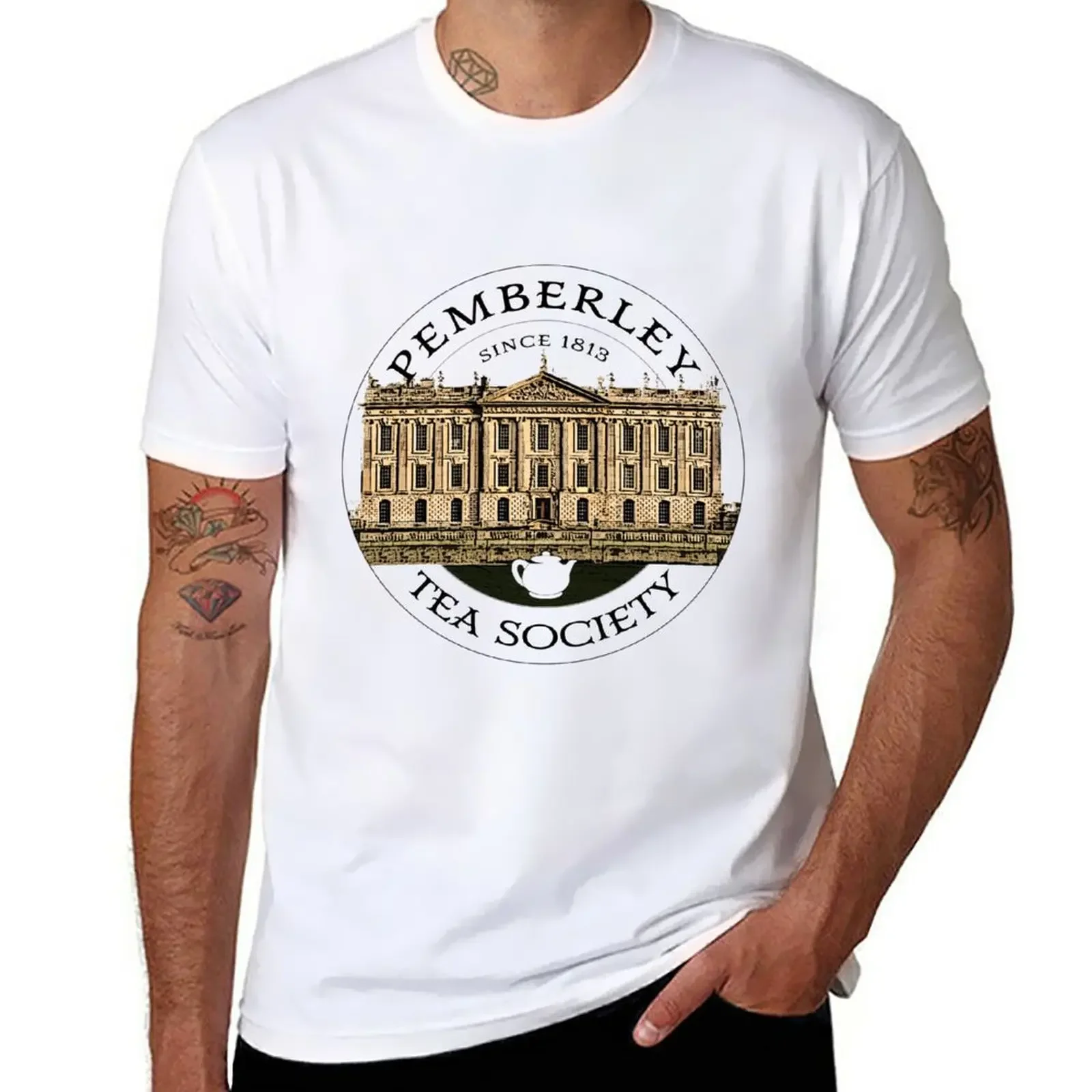 

New Pemberley Tea Society Since 1813 - Pride and Prejudice BLACK TEXT ON COLORED T-Shirt vintage clothes t shirts men