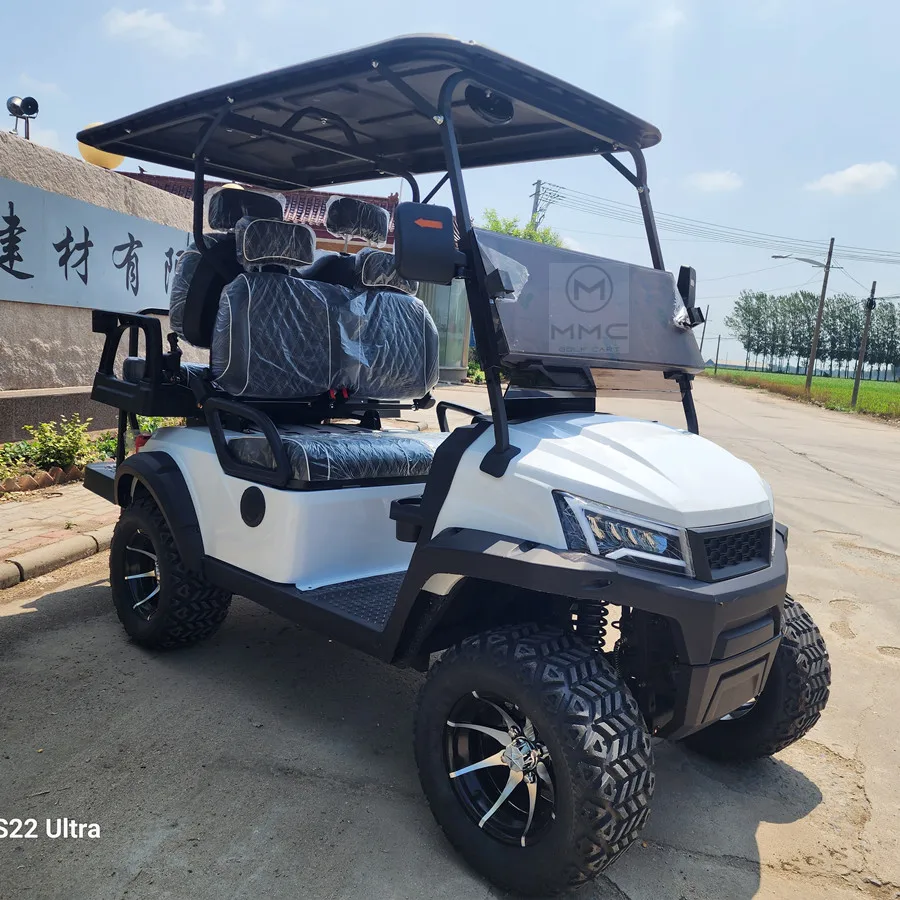 4 Seater Electric Golf Carts 2+2 Seats Sightseeing Bus Lithium Battery 5000W UTV Beach Cart Solar