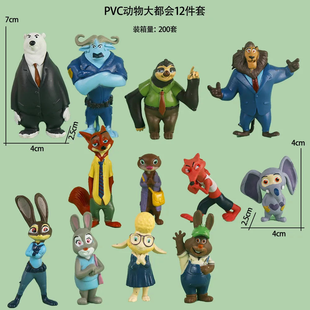 12Pcs/Set Disney Zootopia Cartoon Nick Fox Judy Cute Adorable Hobby Toy Handmade Model Collection Ornament Children's Gifts