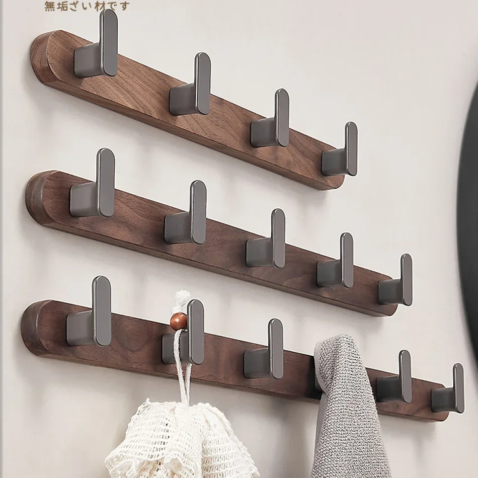 

Walnut Wood Wall Hook Black Grey Aluminum Creative 3 4 5 Row Hooks for Bathroom Bedroom Decorative Coat Towel Key Holder Hanging
