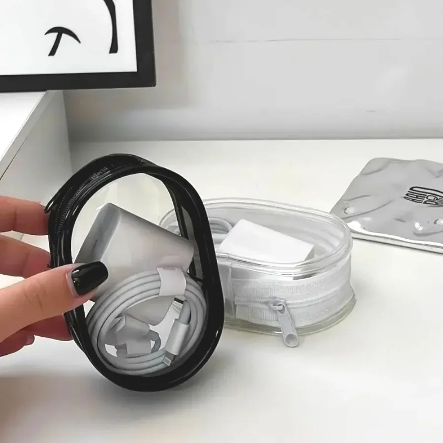 Black White Charger Storage Bag 1/2 Piece Compact Design Perfect for Travel - Detail 1