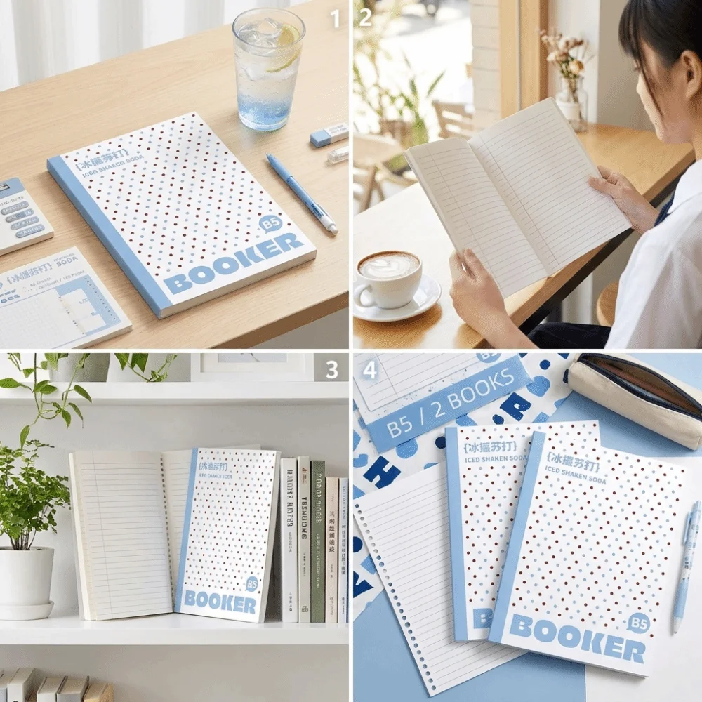 2 pcs/set Polka Dot B5 Loose Leaf Notebook Horizontal Line Inner Page Punched Pages Lined Journal Thin Soft Cover 60 Sheets