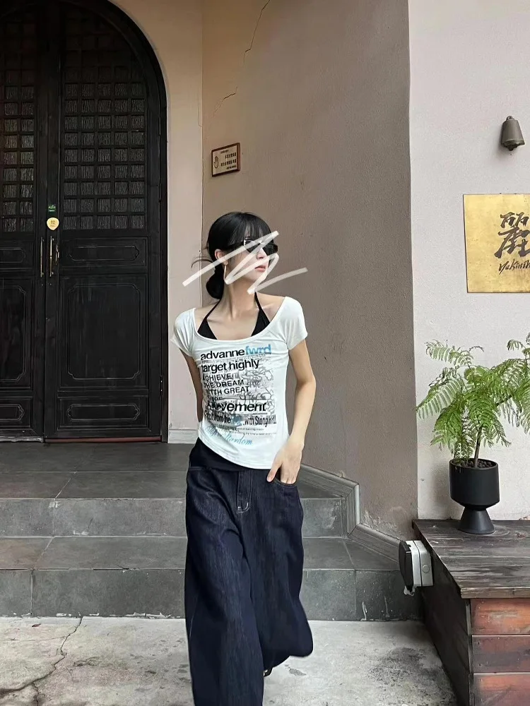 

Ретро американская хлопковая футболка ort Sve, женская новинка, весна-лето, цветная блузка, искусственный двухсекционный висящий топ, модный