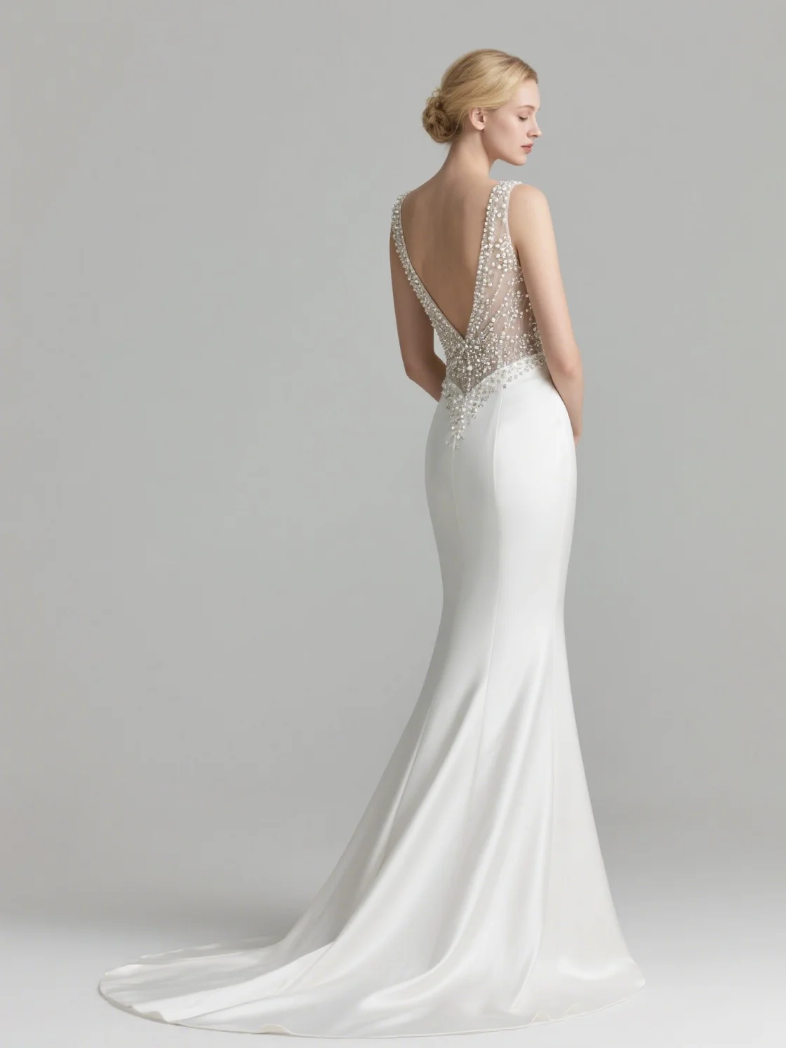 

Elegant Luxury Mermaid Wedding Dress Sleeveless V Neck Silk Satin Sequin Beading Sweep Train Bridal Gown 2025 free customized